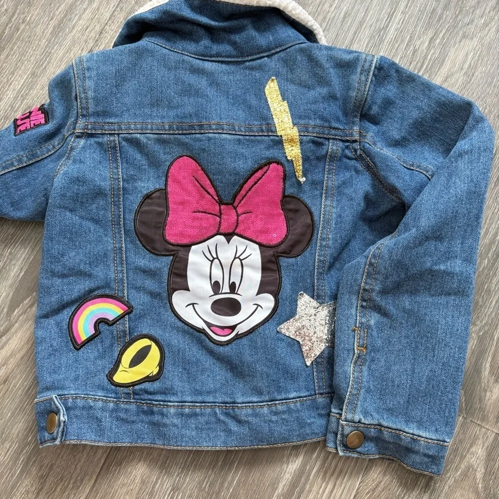 Disney Minnie Mouse denim jacket Sherpa collar with patches